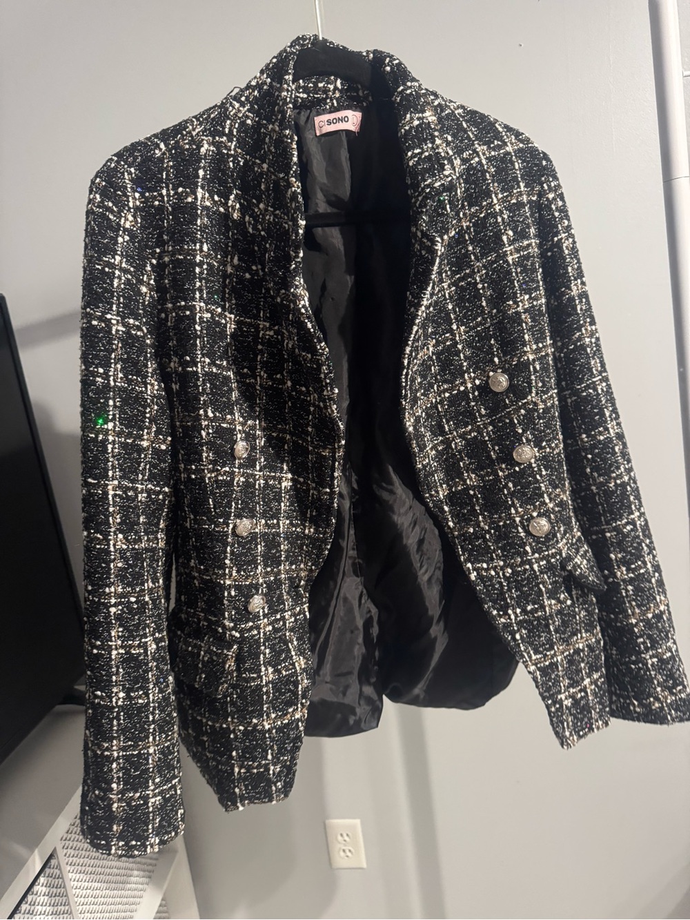 Black & White Tweed Double-Breasted Jacket